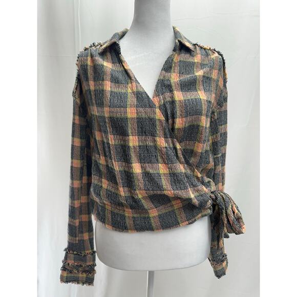 We The Free Running Wild Wrap Plaid Top S - Picture 1 of 5